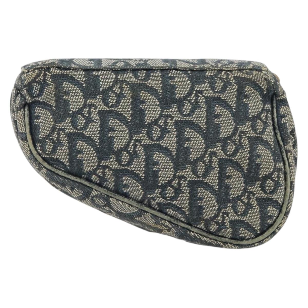 Christian Dior Trotter Canvas Saddle Pouch Navy Gold Auth 163209