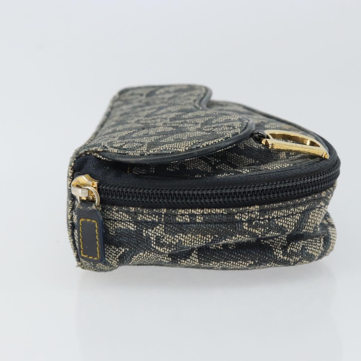 Christian Dior Trotter Canvas Saddle Pouch Navy Gold Auth 163209