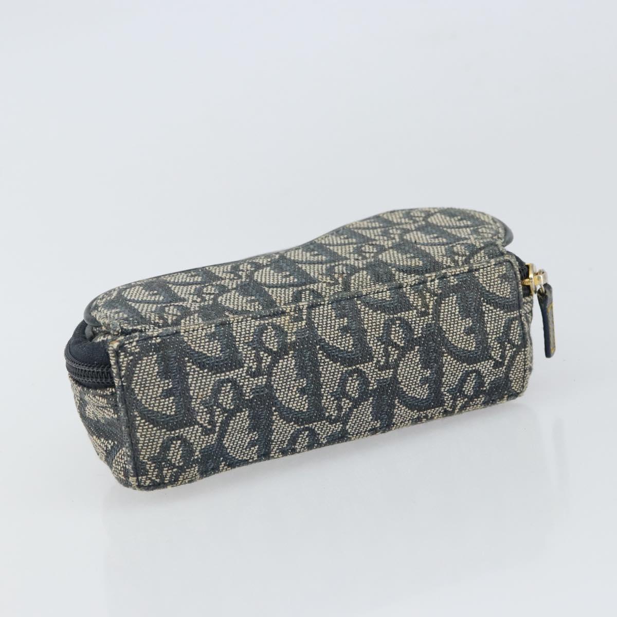 Christian Dior Trotter Canvas Saddle Pouch Navy Gold Auth 163209
