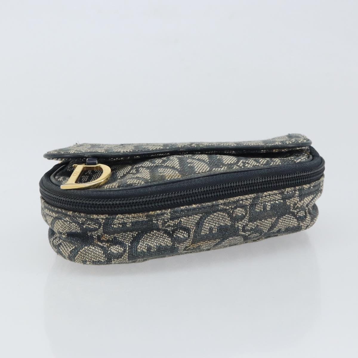 Christian Dior Trotter Canvas Saddle Pouch Navy Gold Auth 163209