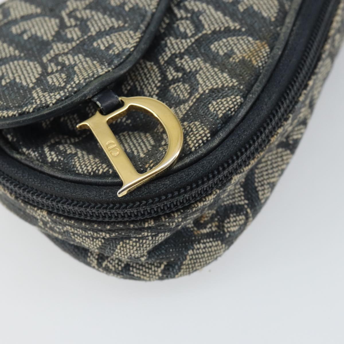Christian Dior Trotter Canvas Saddle Pouch Navy Gold Auth 163209
