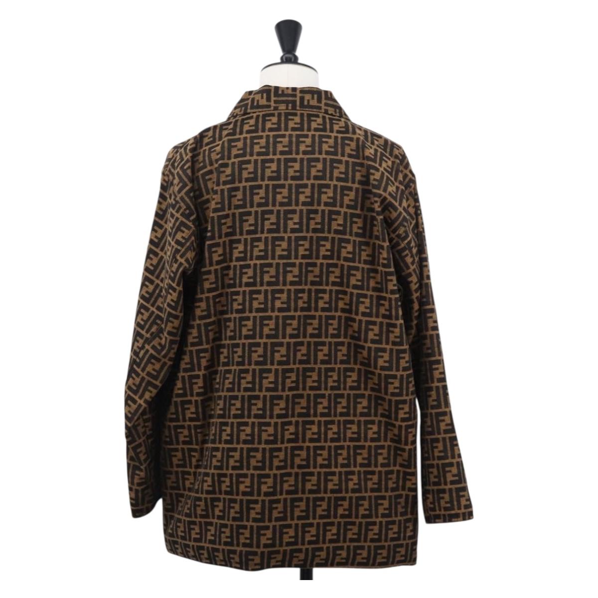 FENDI Zucca Canvas Reversible Coat Brown Black Auth 163216SAM