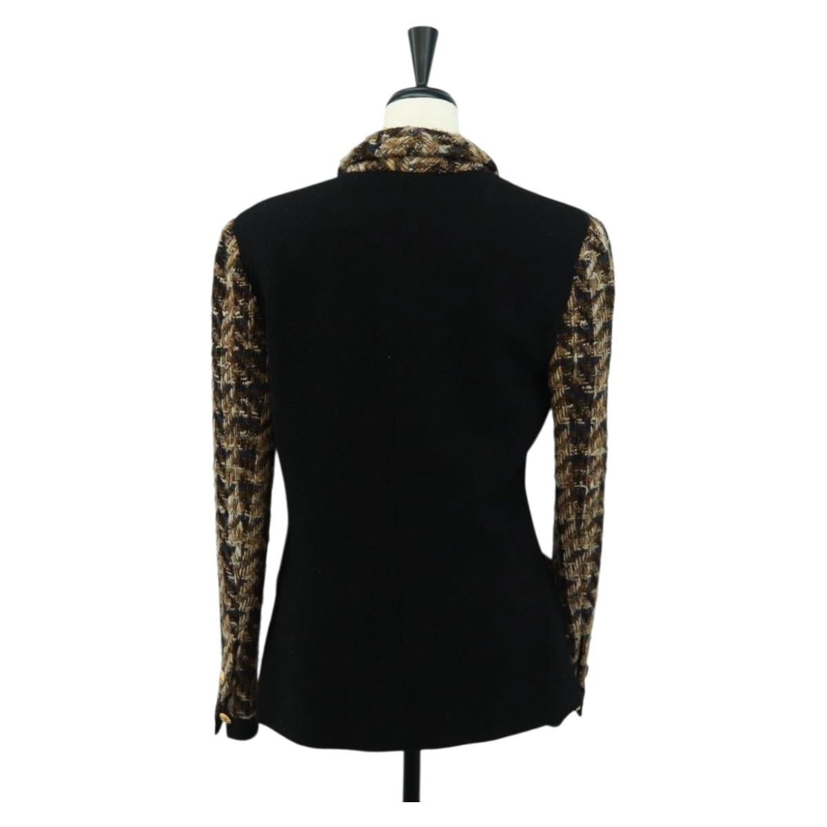 CHANEL Jacket Tweed Black CC Auth 163218SAM