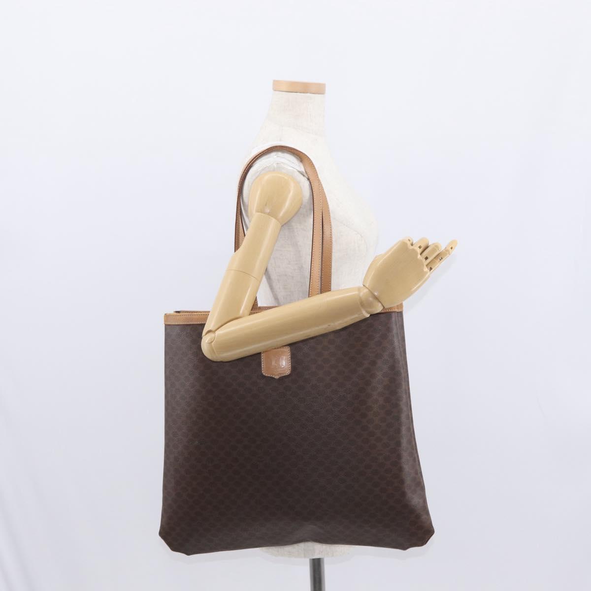 CELINE Macadam Canvas Tote Bag PVC Leather Brown Gold Auth 163231