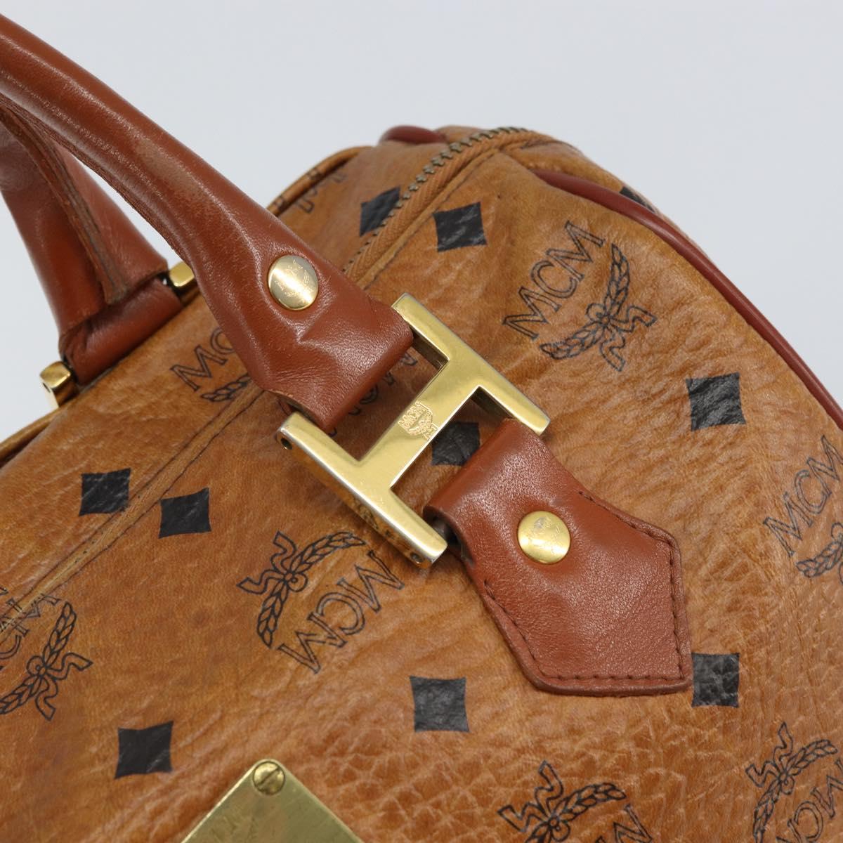 MCM Logogram Vicetos Boston Bag PVC Brown Gold Auth 163237