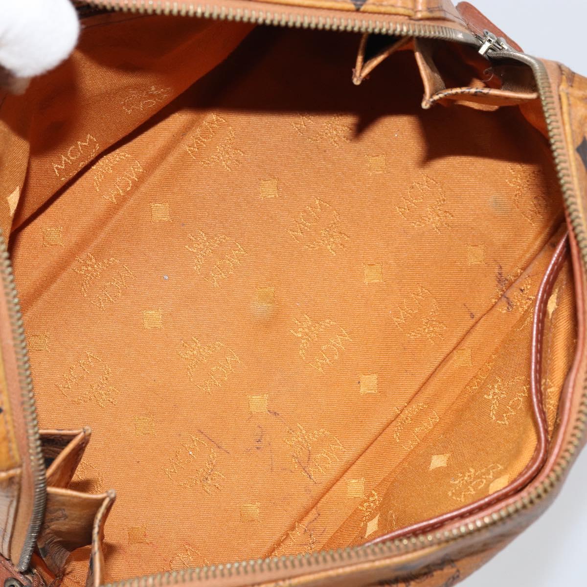MCM Logogram Vicetos Boston Bag PVC Brown Gold Auth 163237