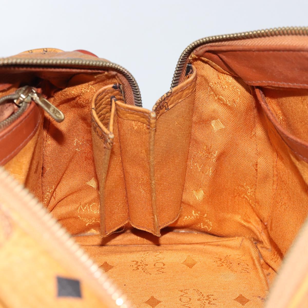 MCM Logogram Vicetos Boston Bag PVC Brown Gold Auth 163237