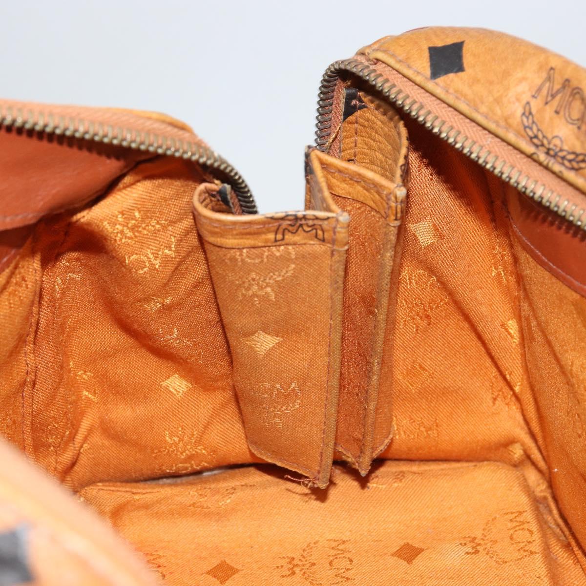 MCM Logogram Vicetos Boston Bag PVC Brown Gold Auth 163237