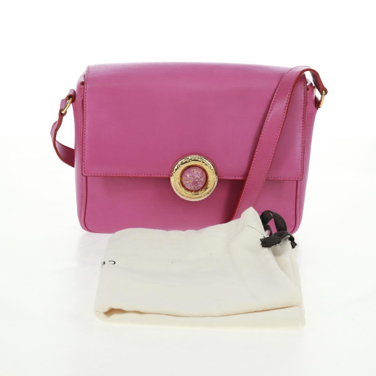CELINE Circle Shoulder Bag Leather Pink Gold Auth 163248V