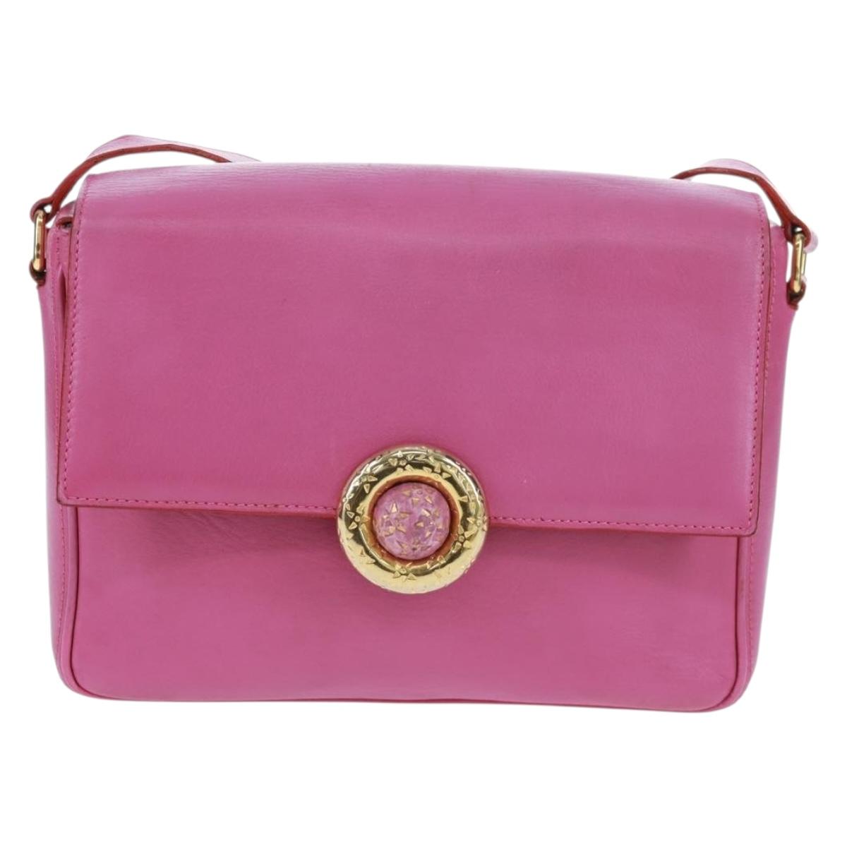 CELINE Circle Shoulder Bag Leather Pink Gold Auth 163248V