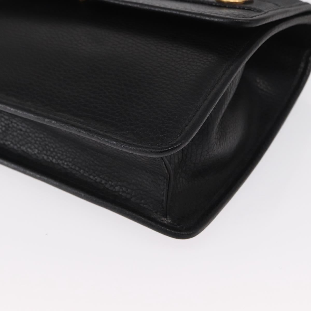 CELINE Medallion Chain Shoulder Bag Leather Black Gold Auth 163249