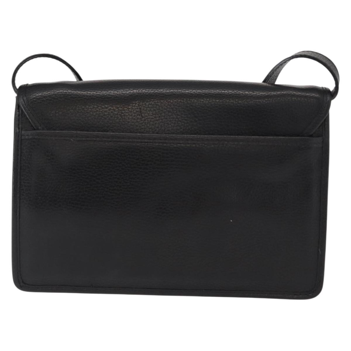 CELINE Medallion Chain Shoulder Bag Leather Black Gold Auth 163249