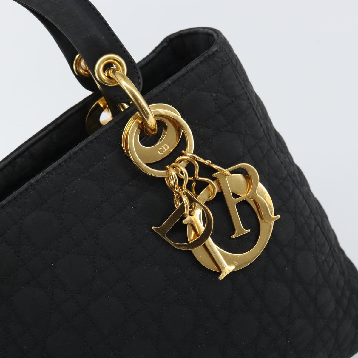 Christian Dior Lady Dior Canage Hand Bag Nylon Black Gold Auth 163252