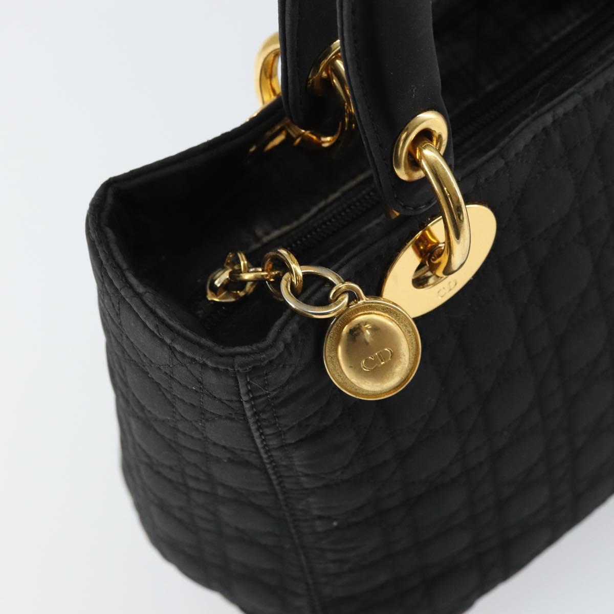 Christian Dior Lady Dior Canage Hand Bag Nylon Black Gold Auth 163252