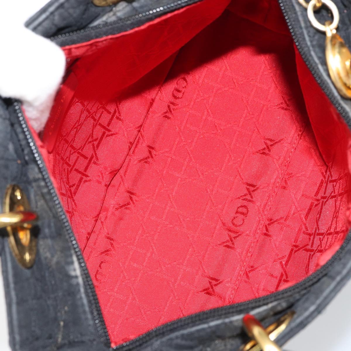 Christian Dior Lady Dior Canage Hand Bag Nylon Black Gold Auth 163252