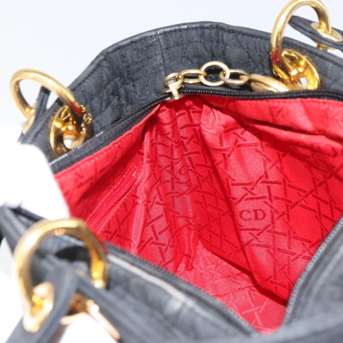 Christian Dior Lady Dior Canage Hand Bag Nylon Black Gold Auth 163252