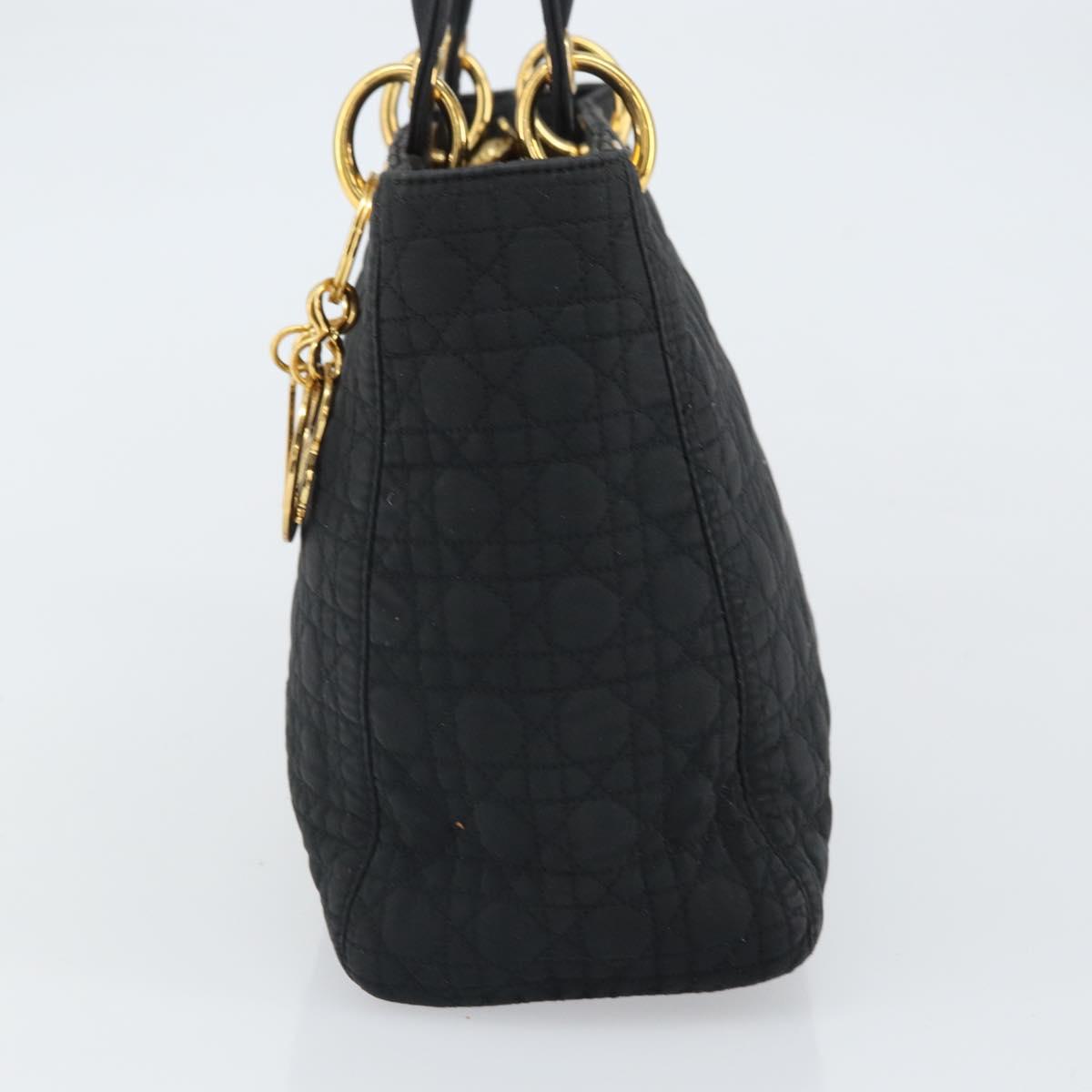 Christian Dior Lady Dior Canage Hand Bag Nylon Black Gold Auth 163252