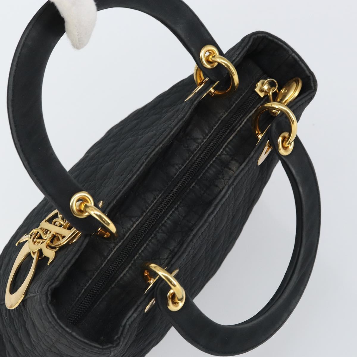 Christian Dior Lady Dior Canage Hand Bag Nylon Black Gold Auth 163252