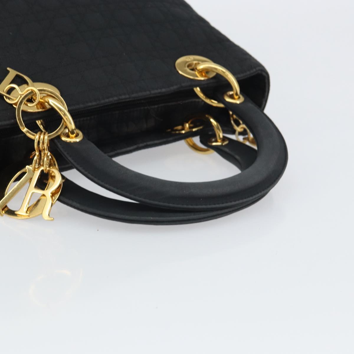 Christian Dior Lady Dior Canage Hand Bag Nylon Black Gold Auth 163252