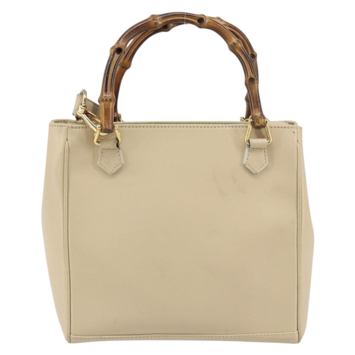 GUCCI Bamboo Hand Bag Leather 2way Ivory Gold 000 1364 0316 Auth 163255