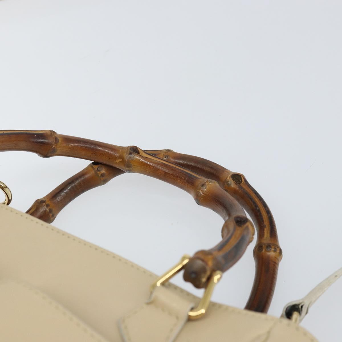 GUCCI Bamboo Hand Bag Leather 2way Ivory Gold 000 1364 0316 Auth 163255