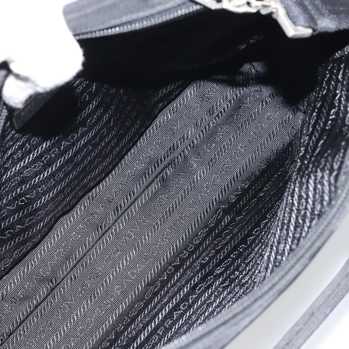 PRADA Hand Bag Nylon 2way Black Silver Auth 163263