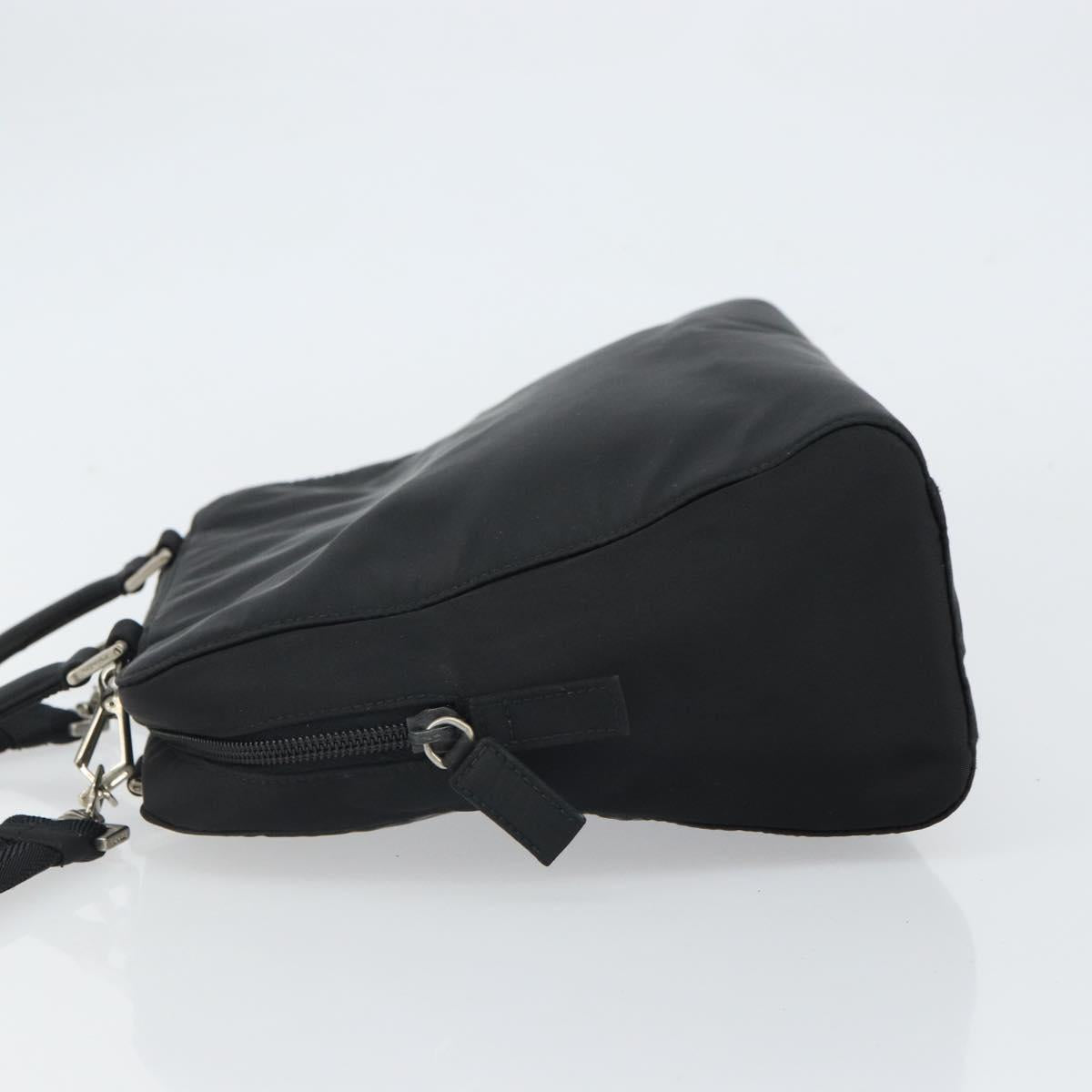 PRADA Hand Bag Nylon 2way Black Silver Auth 163263