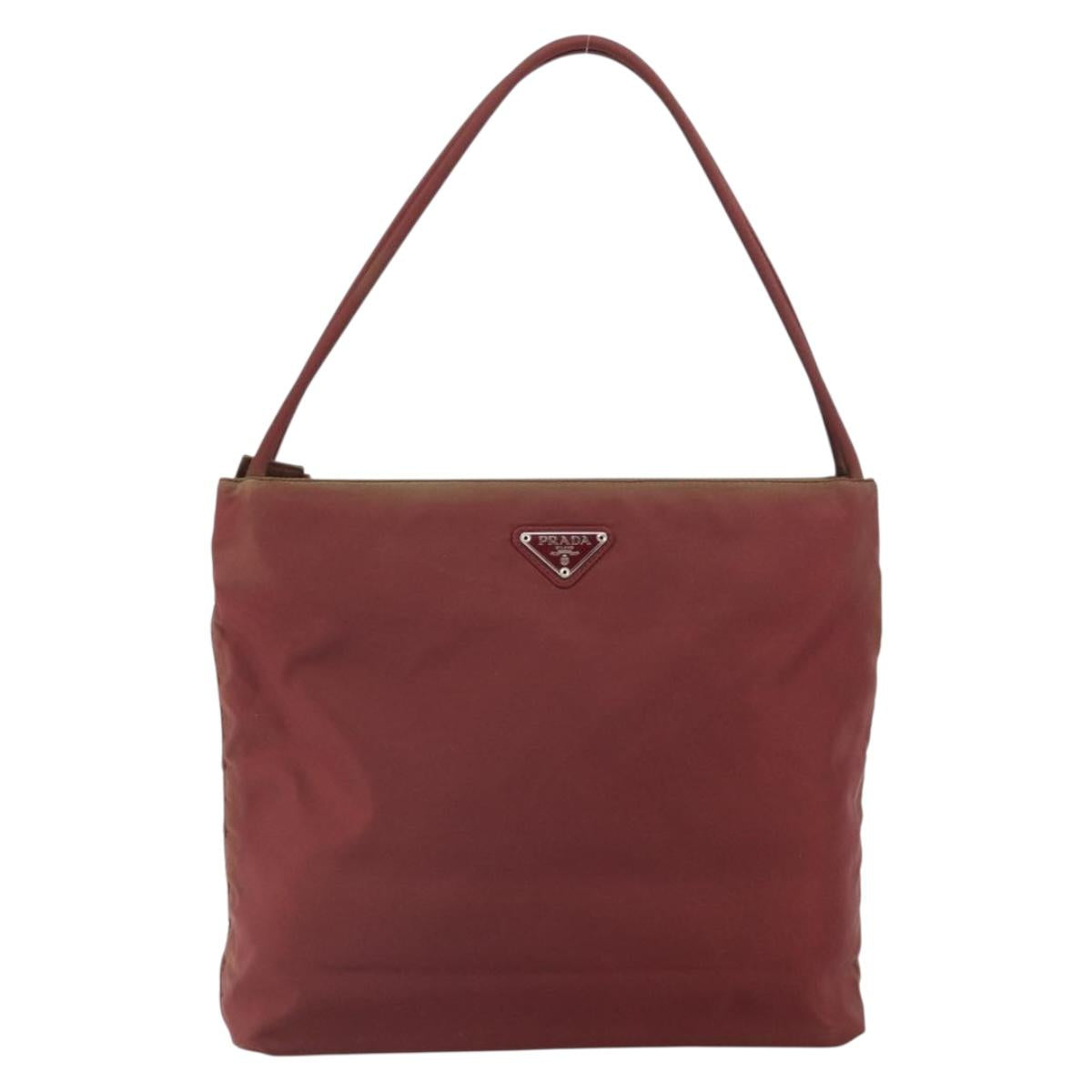 PRADA Tote Bag Nylon Bordeaux Silver Auth 163266