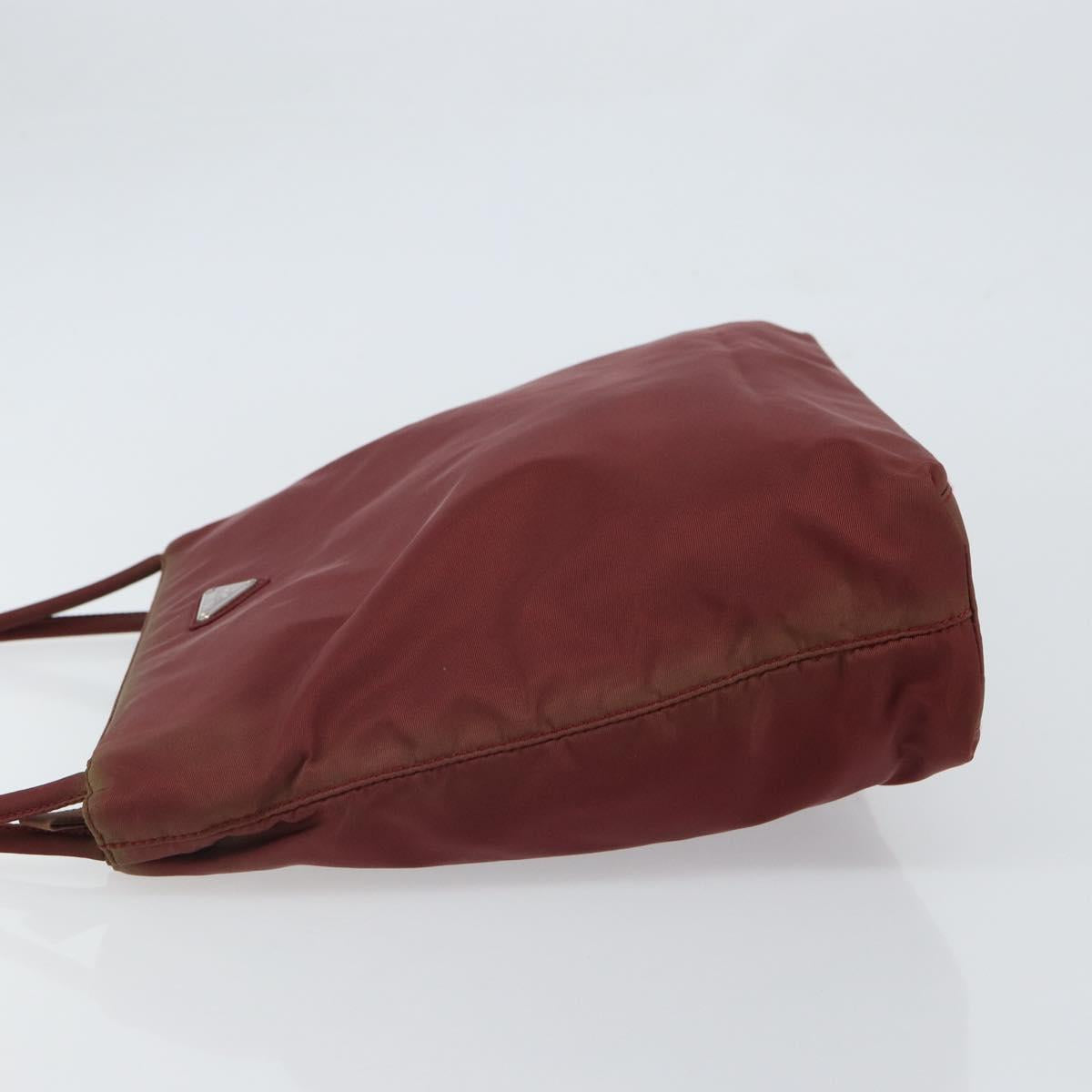 PRADA Tote Bag Nylon Bordeaux Silver Auth 163266