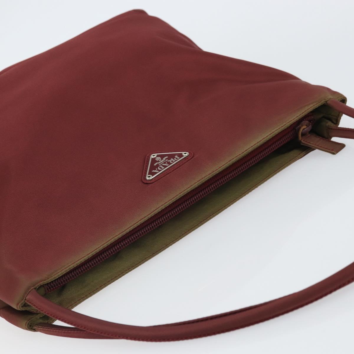 PRADA Tote Bag Nylon Bordeaux Silver Auth 163266