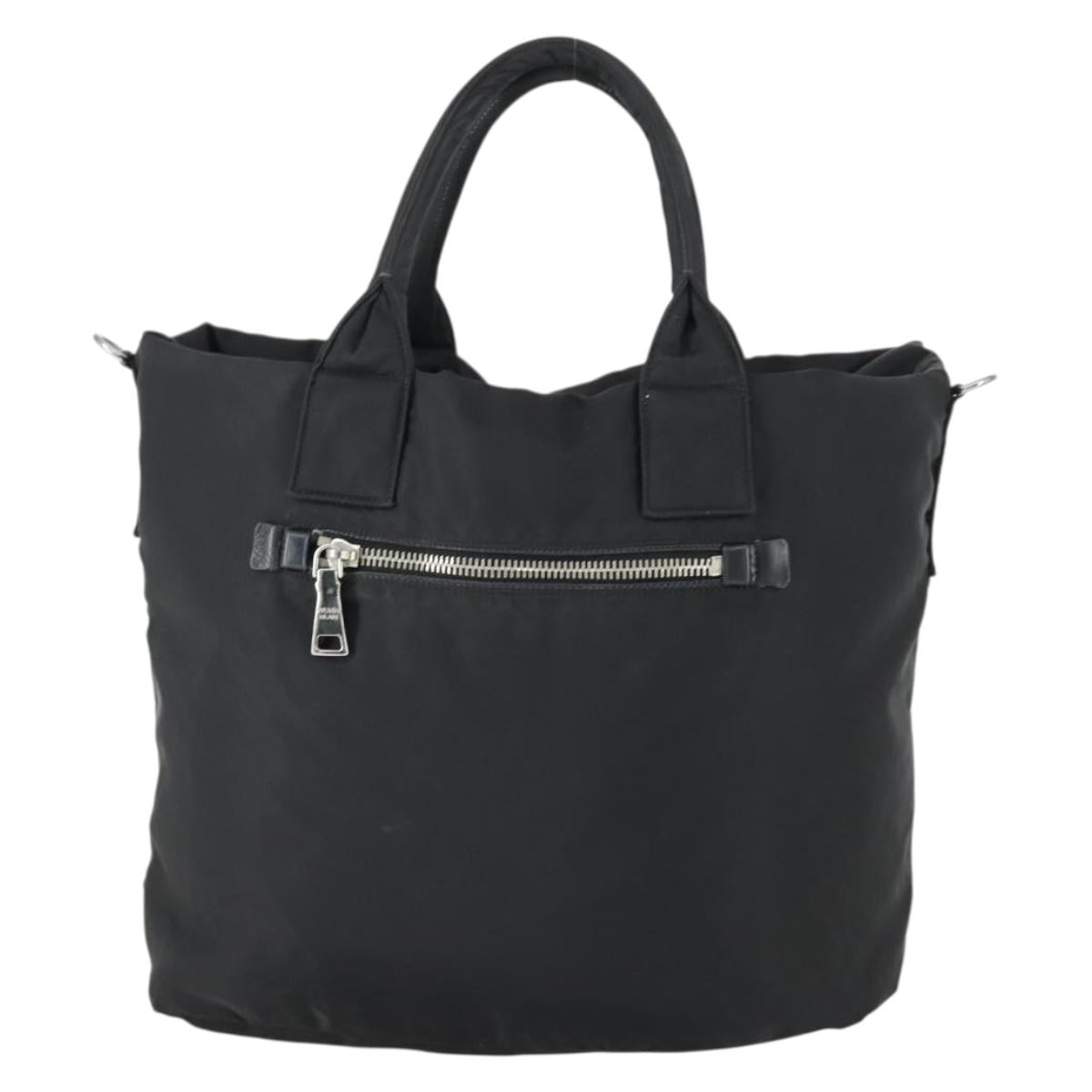 PRADA Hand Bag Nylon Black Silver Auth 163269