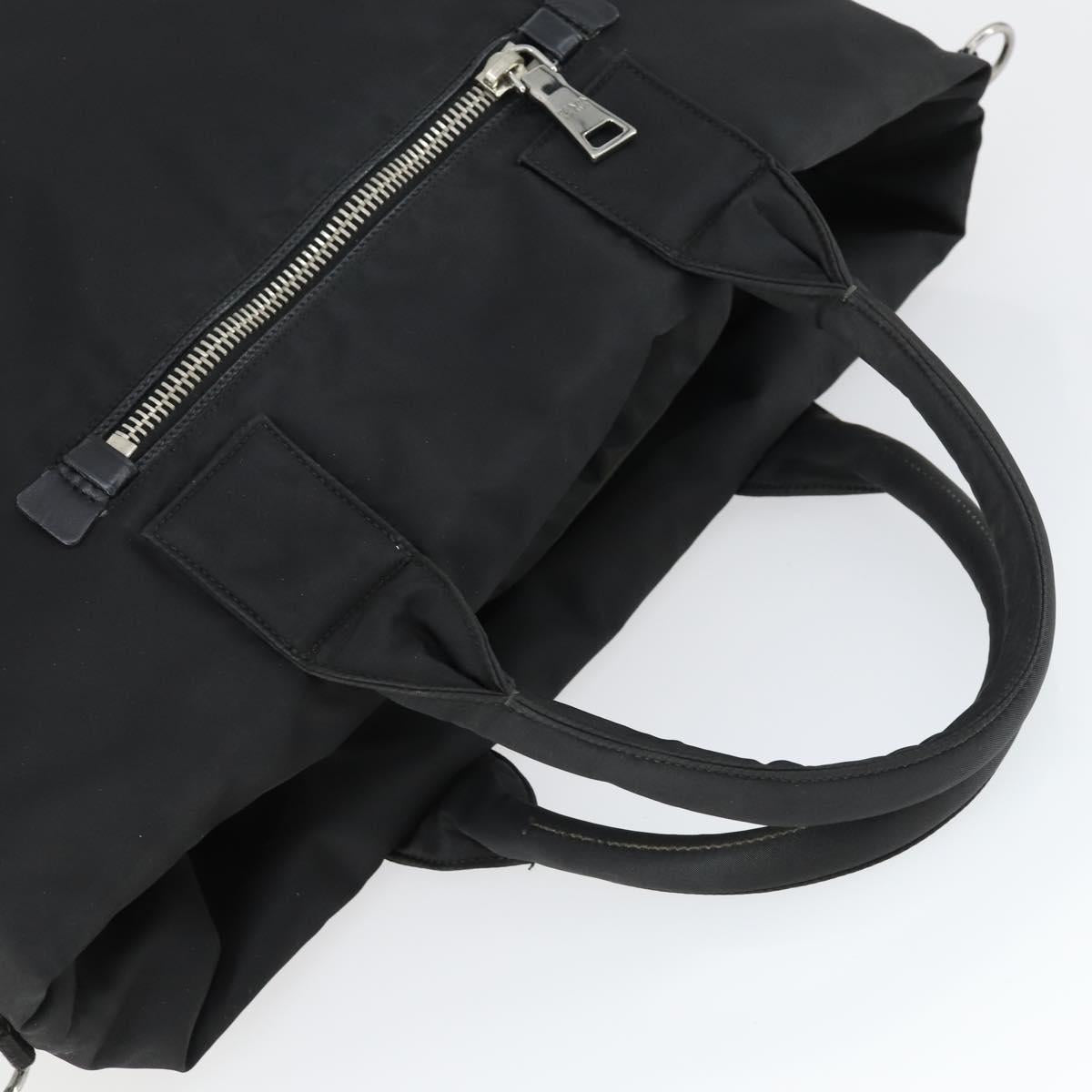PRADA Hand Bag Nylon Black Silver Auth 163269