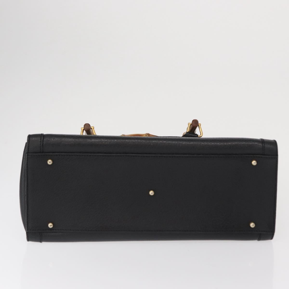 GUCCI Bamboo Hand Bag Leather Black Gold 02 1059 260 Auth 163270