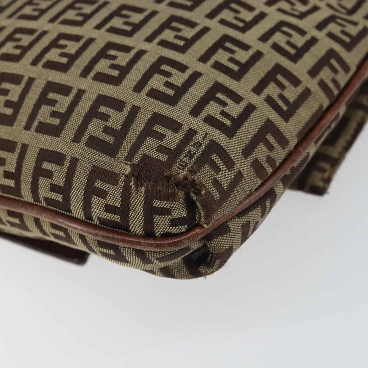 FENDI Zucchino Canvas Mamma Baguette Shoulder Bag Beige Gold Auth 163271