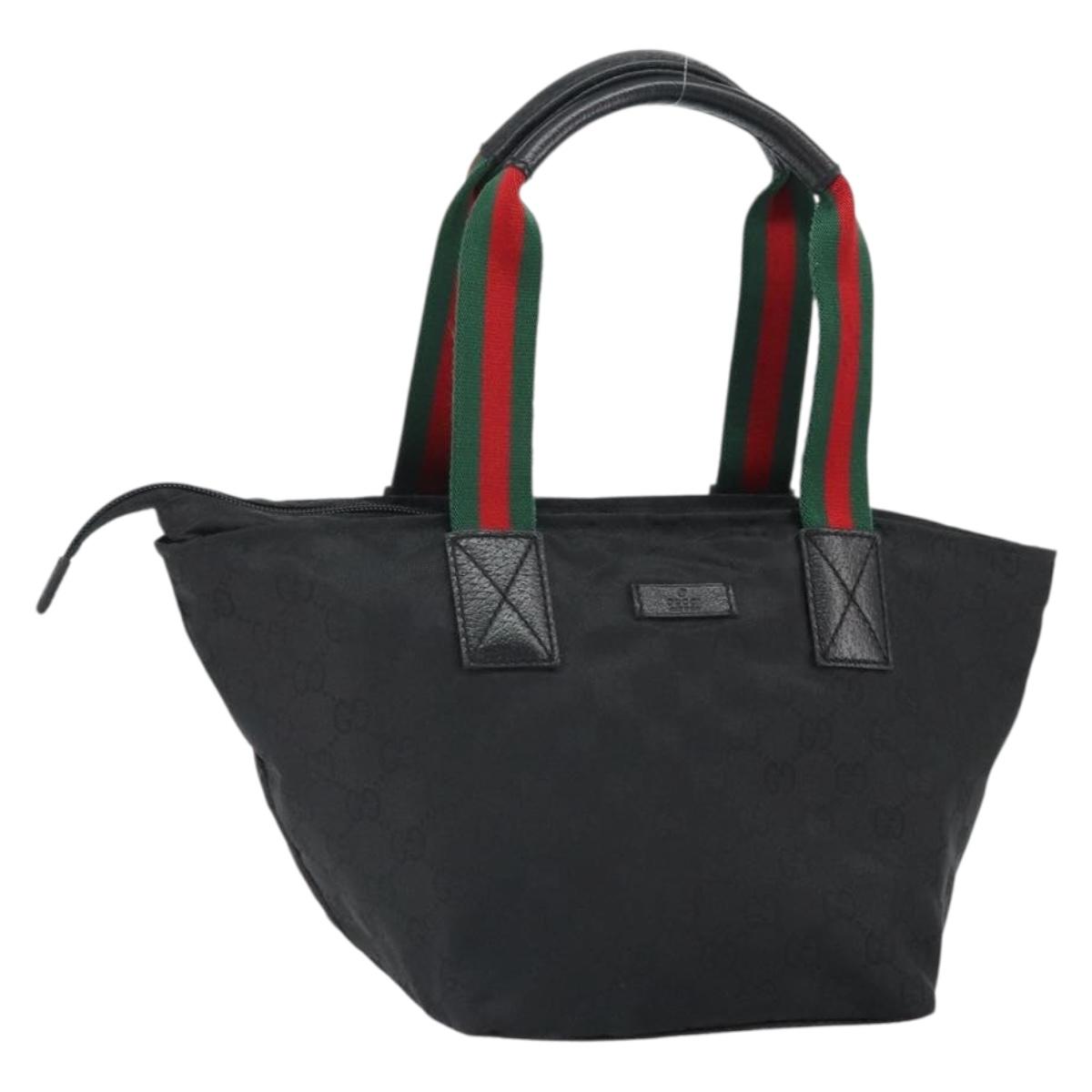 GUCCI GG Canvas Web Sherry Line Hand Bag Nylon Black Silver 131228 Auth 163273