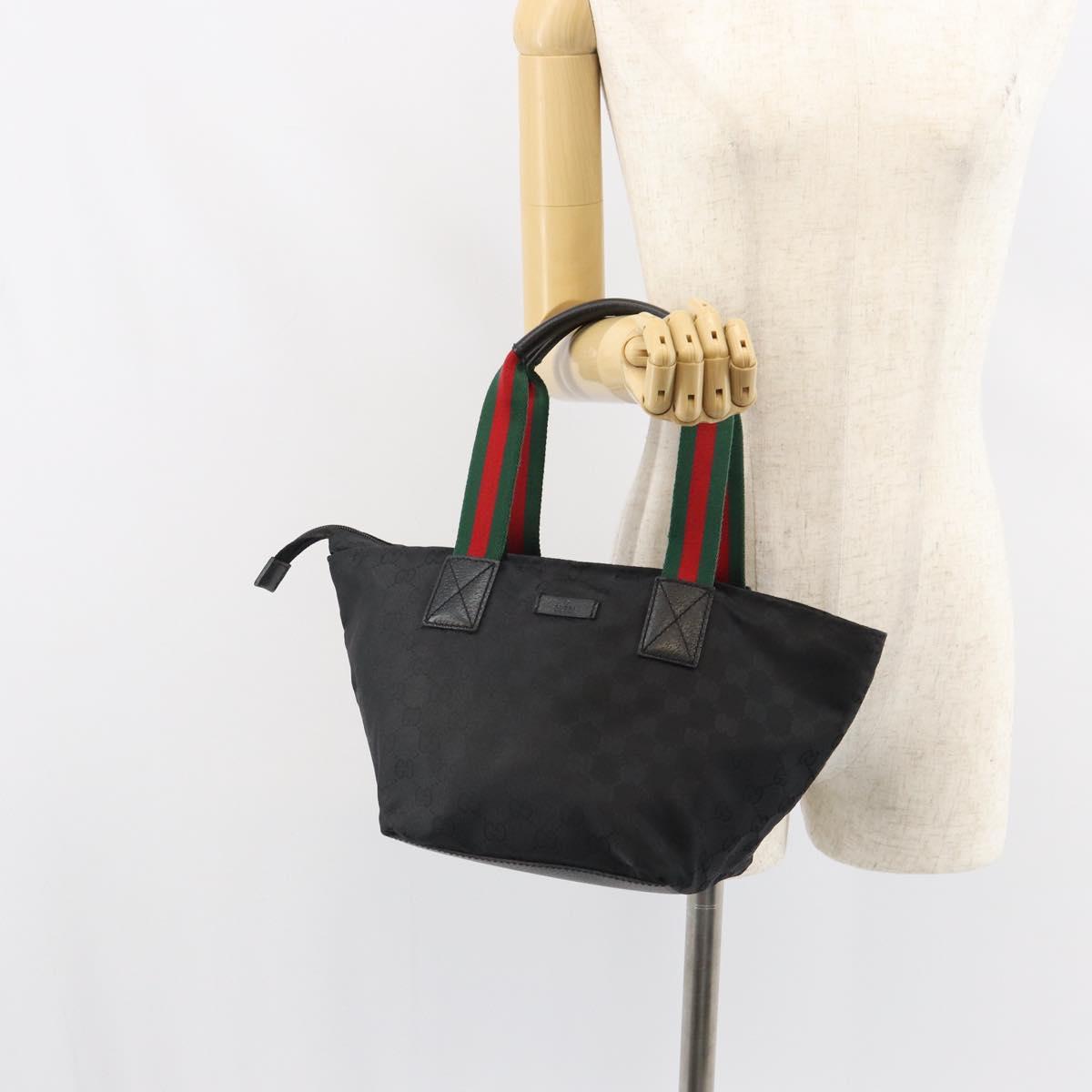 GUCCI GG Canvas Web Sherry Line Hand Bag Nylon Black Silver 131228 Auth 163273