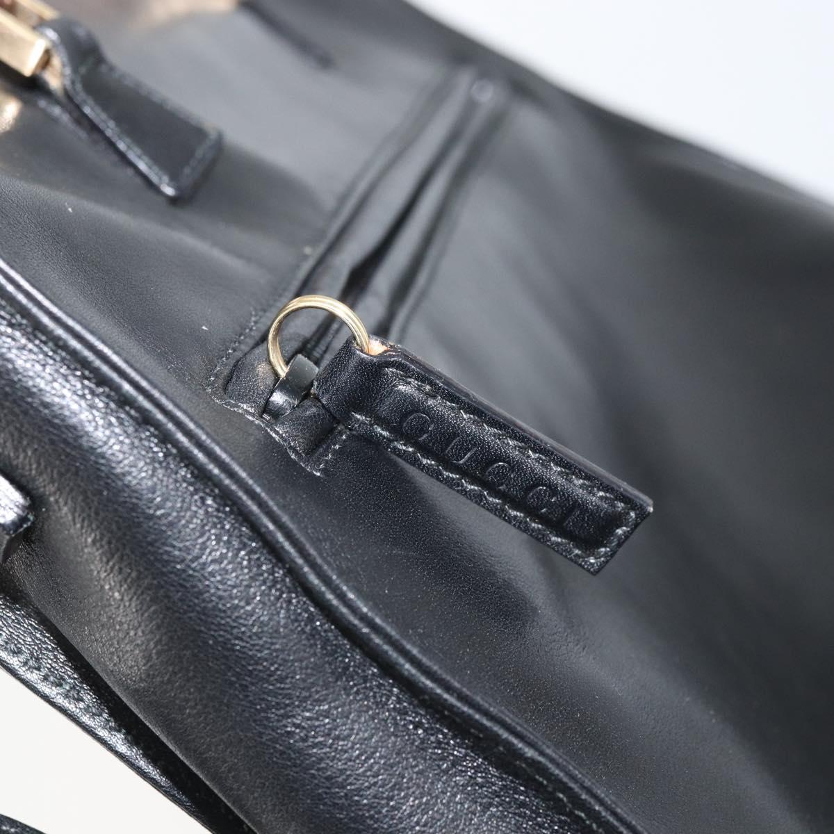 GUCCI Bamboo Hand Bag Leather 2way Black Gold 001 095 1878 Auth 163274