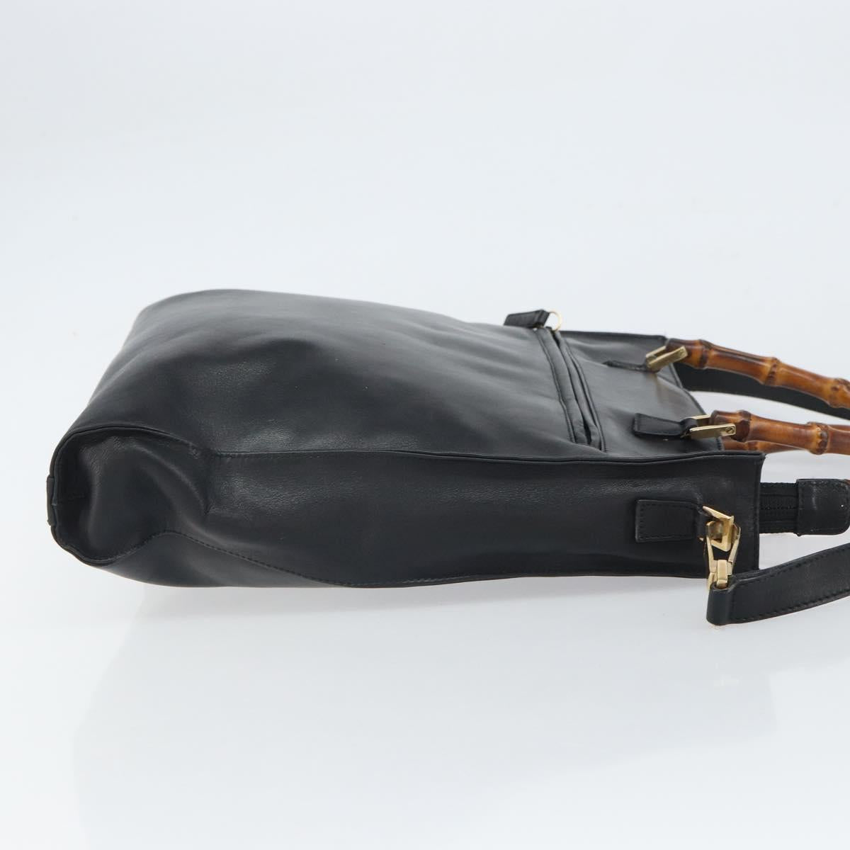 GUCCI Bamboo Hand Bag Leather 2way Black Gold 001 095 1878 Auth 163274