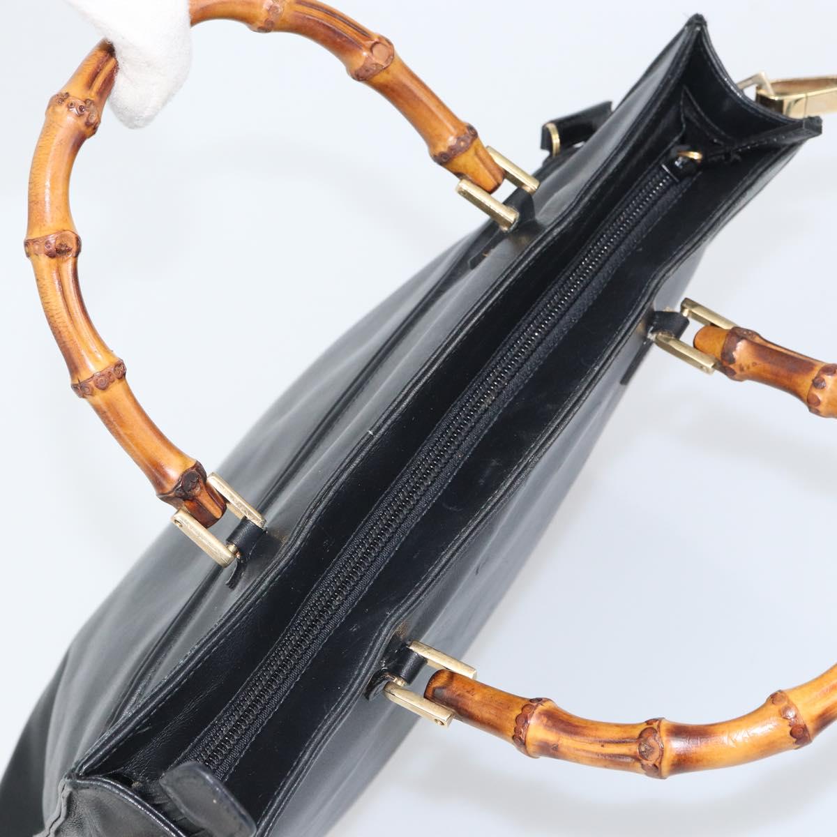 GUCCI Bamboo Hand Bag Leather 2way Black Gold 001 095 1878 Auth 163274