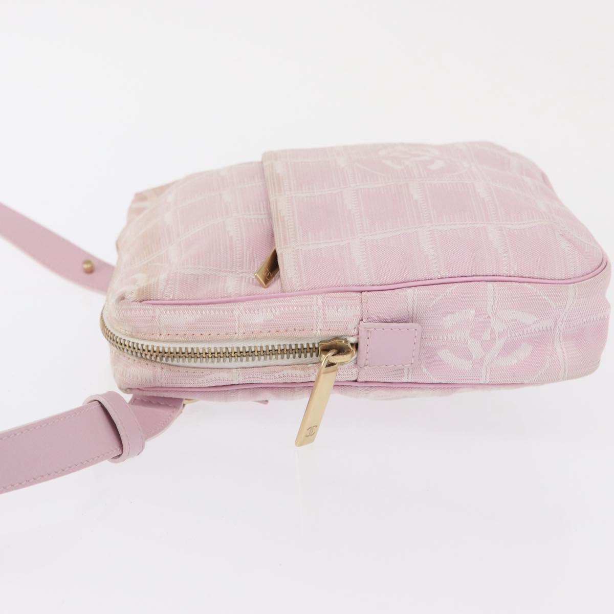 CHANEL New Travel Line Shoulder Bag Pink Gold CC Auth 163276