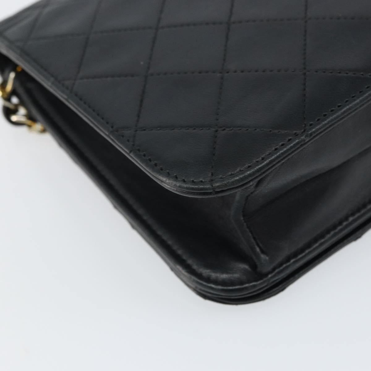CHANEL Matelasse Chain Shoulder Bag Lamb Skin Black Gold CC Auth 163277