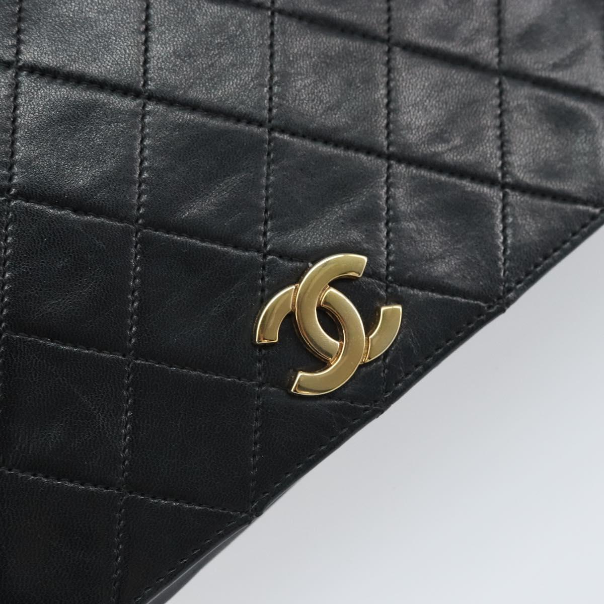 CHANEL Matelasse Chain Shoulder Bag Lamb Skin Black Gold CC Auth 163277