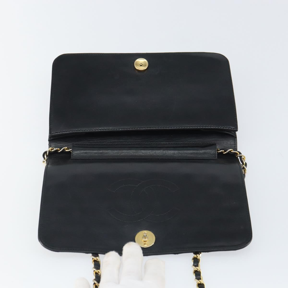 CHANEL Matelasse Chain Shoulder Bag Lamb Skin Black Gold CC Auth 163277