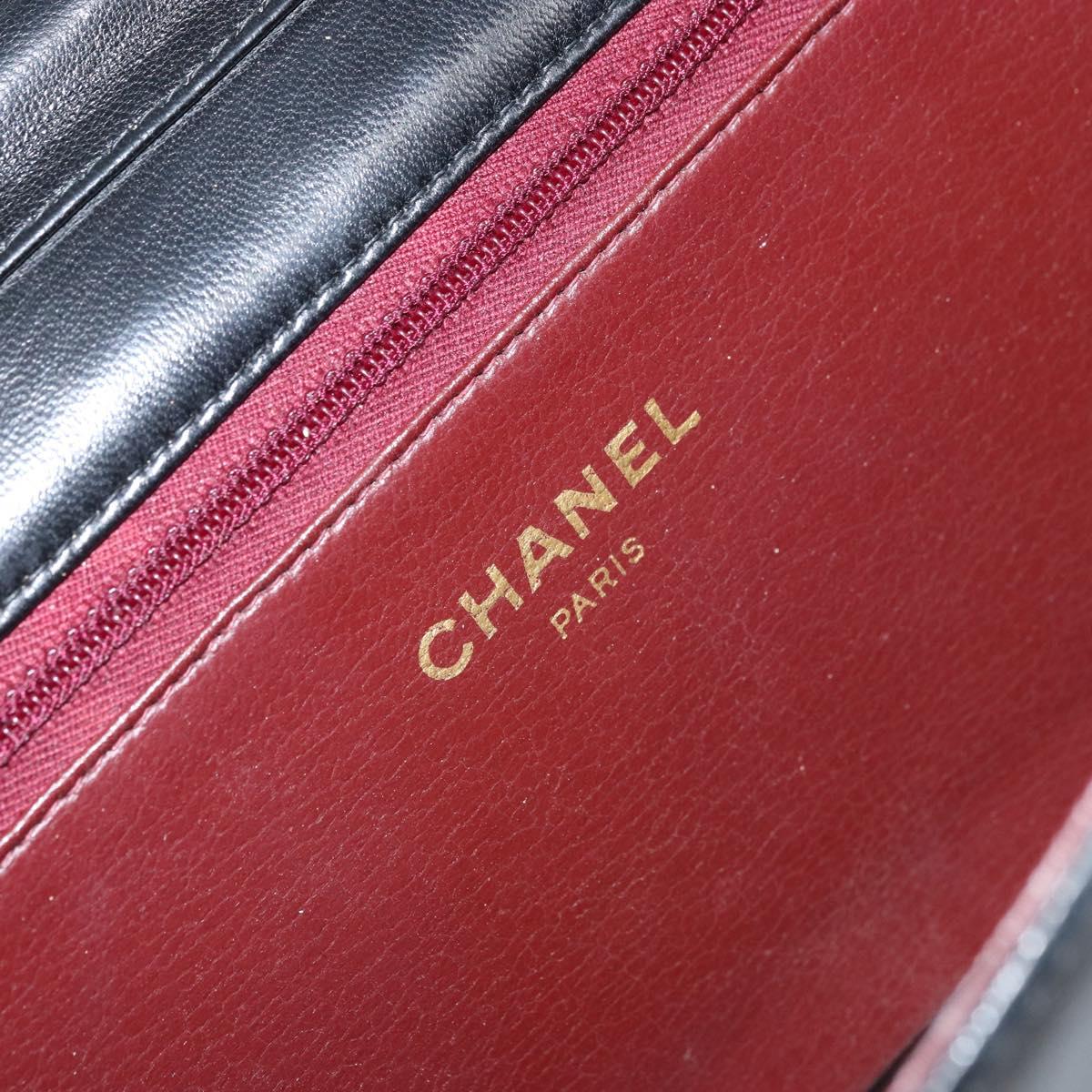 CHANEL Matelasse Chain Shoulder Bag Lamb Skin Black Gold CC Auth 163277