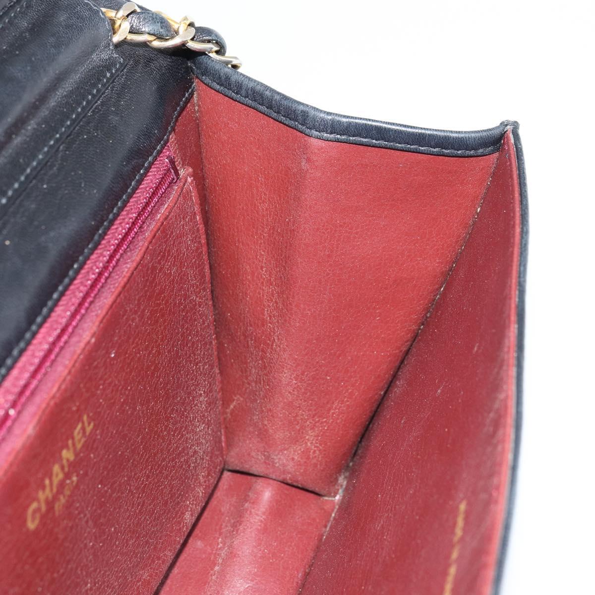 CHANEL Matelasse Chain Shoulder Bag Lamb Skin Black Gold CC Auth 163277