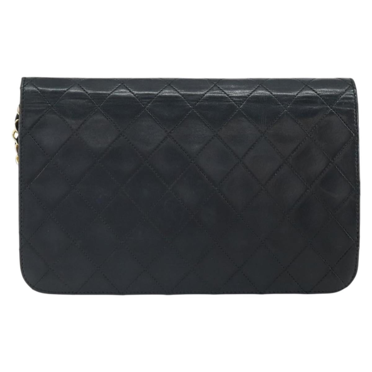 CHANEL Matelasse Chain Shoulder Bag Lamb Skin Black Gold CC Auth 163277