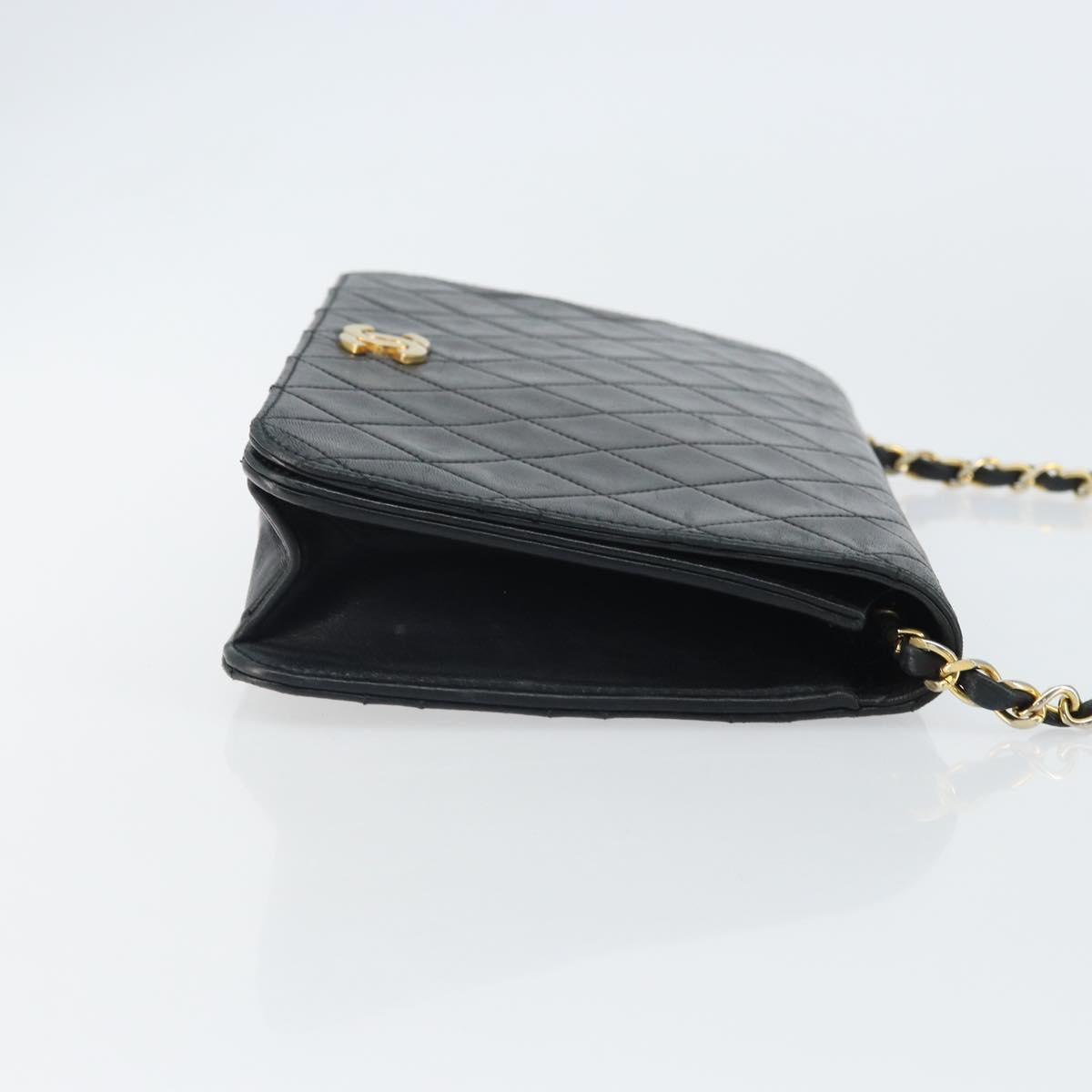 CHANEL Matelasse Chain Shoulder Bag Lamb Skin Black Gold CC Auth 163277