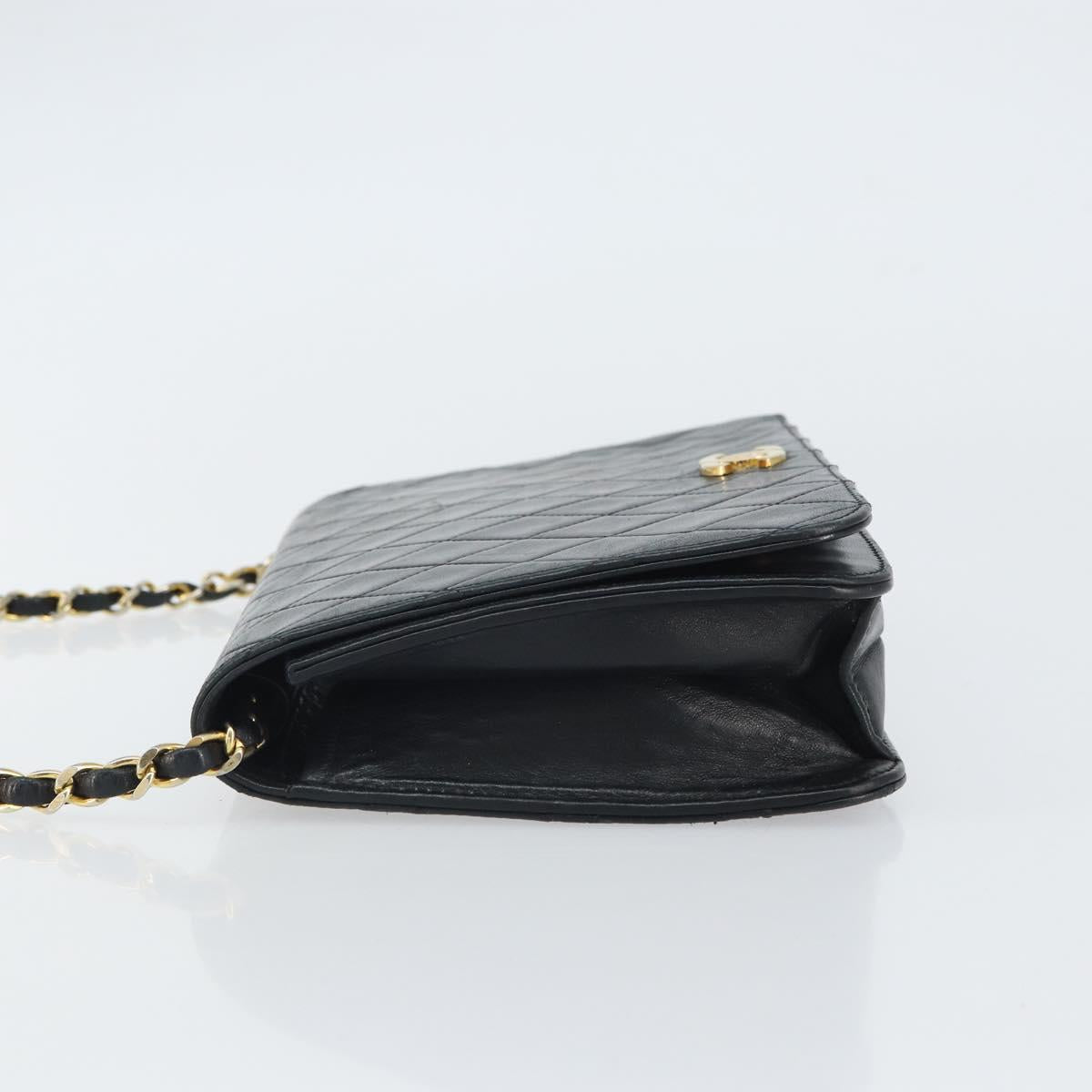 CHANEL Matelasse Chain Shoulder Bag Lamb Skin Black Gold CC Auth 163277