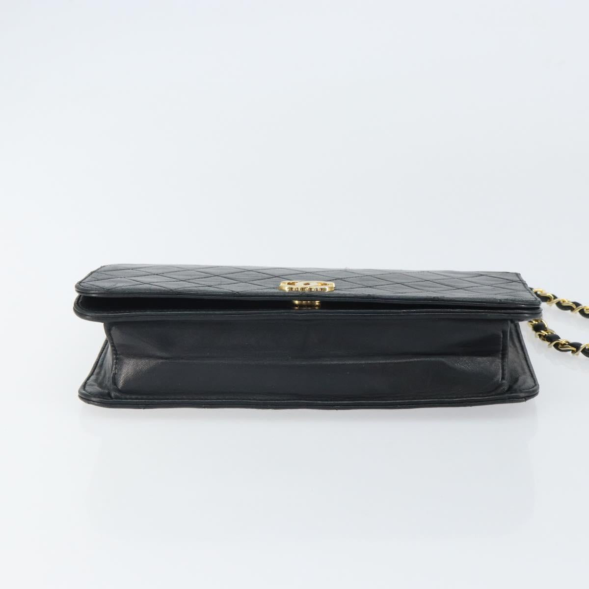 CHANEL Matelasse Chain Shoulder Bag Lamb Skin Black Gold CC Auth 163277