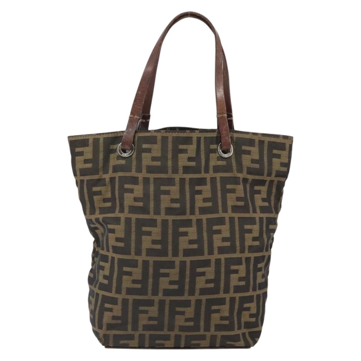 FENDI Zucca Canvas Hand Bag Brown Black Auth 163278
